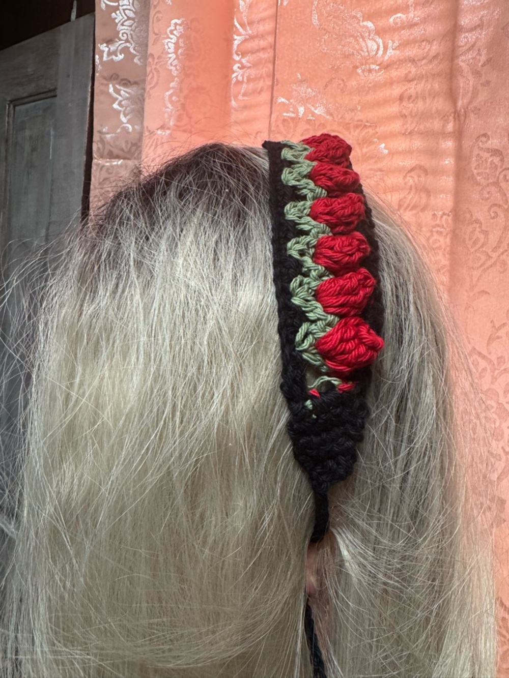 Hand Crafted Black, Red & Green Crochet Braided Headband